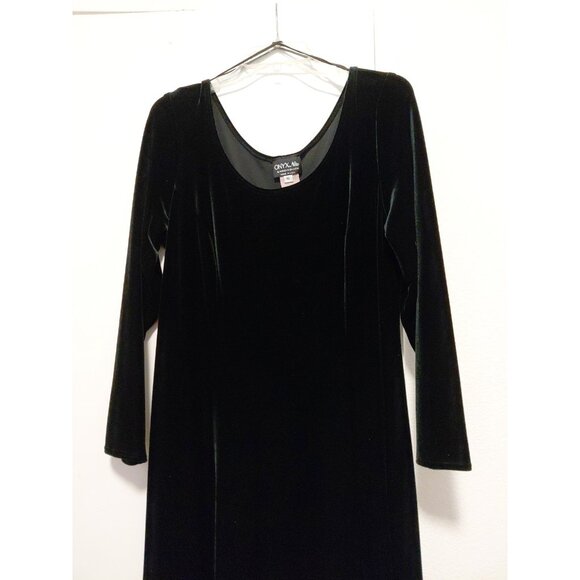 Onyx Nite Vintage Black Velvet Maxi Dress Long Sleeves Scoop Neck 16 - Picture 2 of 7